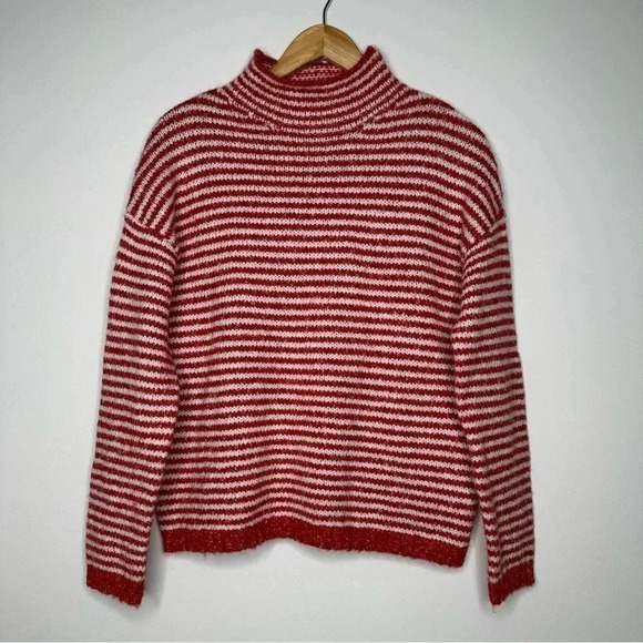 Anthropologie Red Stripe Linnea Mock Neck Sweater Size XS - Picture 3 of 11